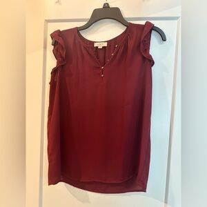 LOFT Maroon Ruffle Sleeve Blouse Size XS